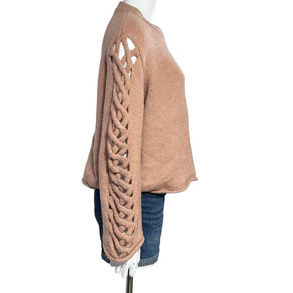 Zara Knit Braided Sleeve Blush Chunky Sweater Size Small - Picture 4 of 10